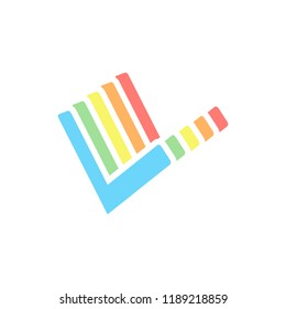 Check mark icon. Stack of colorful isometric icons on white background