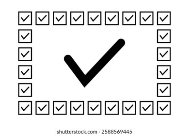 Check mark icon surrounded by checklist boxes.
