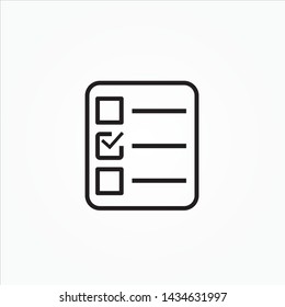 check mark icon. Survey line flat vector icon for mobile application, button and website design. Illustration isolated on white background. EPS 10 design, logo, app, infographic. 
