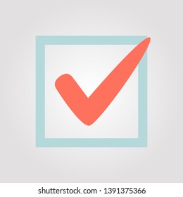 Check Mark icon symbol. Tick and cross signs. Green checkmark icon, isolated on white background. Choice button checklist. Ok mark selected test sign. Vote symbol tick.