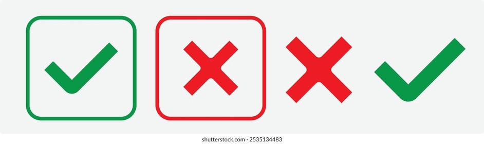 Check mark icon symbols, Accepted, rejected, approved, disapproved, right, wrong, correct, false, true, done. vector illustration.