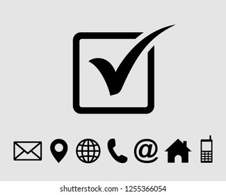 Check mark icon symbols vector, with contact us set icon