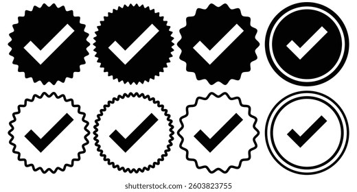 Check mark icon symbols vector. symbol for web site Computer and mobile vector. checkmark vector, checkmark icon set, approved symbol, checked checkbox mark, checkmark set, editable line. Design EPS10
