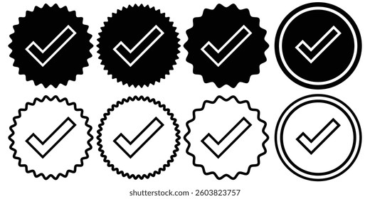 Check mark icon symbols vector. symbol for web site Computer and mobile vector. checkmark vector, checkmark icon set, approved symbol, checked checkbox mark, checkmark set, editable line. Design EPS10
