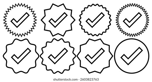 Check mark icon symbols vector. symbol for web site Computer and mobile vector. checkmark vector, checkmark icon set, approved symbol, checked checkbox mark, checkmark set, editable line. Design EPS10