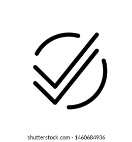Check Mark Icon , Template Design Emblem Isolated Illustration , Confirm Accept Approve , Outline Solid Background White
