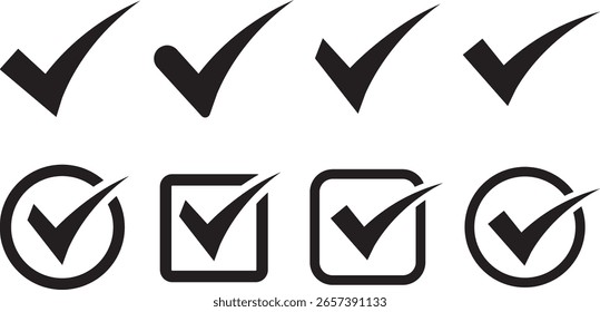 Marque la Plantilla del ícono. Símbolo de la marca. señal de la insignia verificada de las redes sociales. Signo aprobado. Corregir los símbolos de elección de voto. señales de la lista de verificación. insignia de Aprobación 
