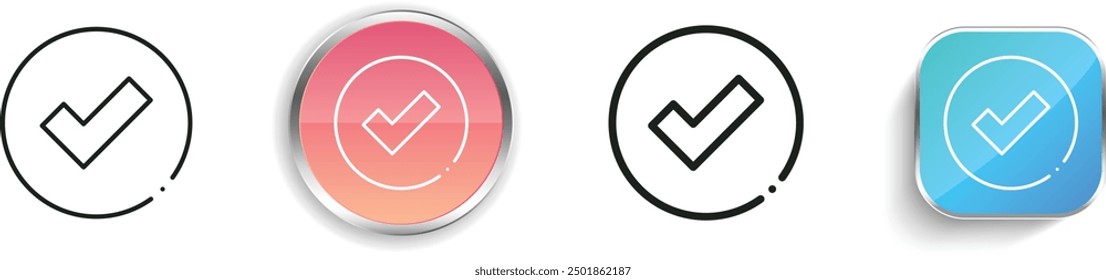 check mark icon. Thin Linear, Regular and Button Style Design Isolated On White Background