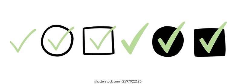 Check Mark Icon Tick Collection. Confirm Checkmark Done List. Correct Checklist Symbol. Vector Sign Illustration