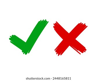 Check mark icon , tick cross sign elements.election choice, check marks, approval signs design. Red X, green OK. list marks, survey signs.