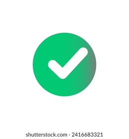 Marcar icono. Icono de marca aislado en fondo blanco. Círculo verde con garrapata dentro. Icono de aplicación. Icono de prueba