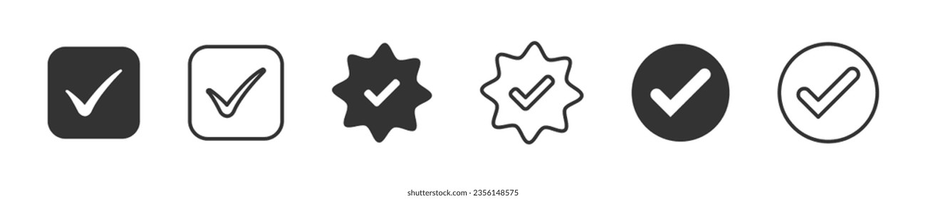 Markierungssymbol überprüfen. Symbol-Set anklicken. Markierungssymbole. Vektorgrafik.