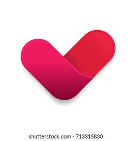 Check mark icon. Tick symbol in pink color, vector illustration. Patch logo. Modern heart.