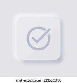 Check mark icon, Tick icon, White Neumorphism soft UI Design for Web design, Application UI and more, Button, Vector.