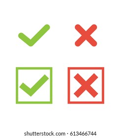 Check mark icon in trendy flat style. Wrong and right check mark flat icons with long shadow. Yes or No icons vector. Isolated on white background. EPS10.
