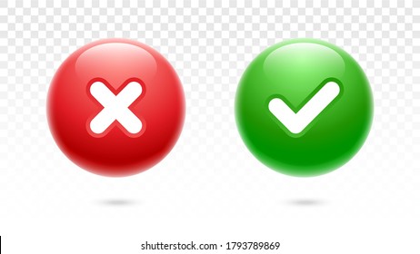 Check mark icon. Ui elements. Wrong sign. Reject icon. Cancel icon. Sign of voting. Sign of choice. Checkmark OK. Symbols YES. Accept document. Close icon. Confirmation mark. Glass ball button.