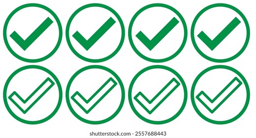 Check mark icon vector. Accept checkmark icons tick box checked. Tick icon. Approve symbol. Vector illustrator.
