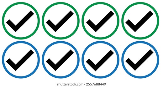 Check mark icon vector. Accept checkmark icons tick box checked. Tick icon. Approve symbol. Vector illustrator.