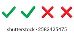 Check mark icon vector. Check box icon with right and wrong buttons and yes or no checkmark icons in green tick box and red cross. ross check mark icons, flat round buttons set.