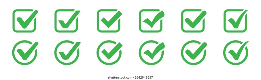 Check mark icon. Check mark vector icon. check box icon with correct, accept checkmark icons green tick box, check list circle frame - checkbox symbol sign. Vector Illustration. EPS 10