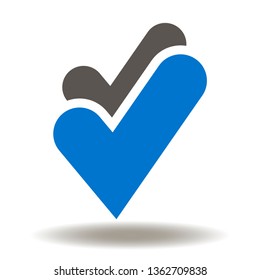 Vetor do ícone da marca de seleção. Logotipo de conformidade. Verifica duas ilustrações. Sinal de marca de seleção. Símbolo de votação e verificação.