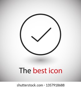 Check mark icon vector illustration. Linear symbol with thin outline. The thickness is edited. Minimalist style.
