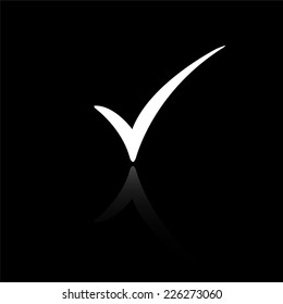 check mark icon - vector illustration with reflection isolated on black
