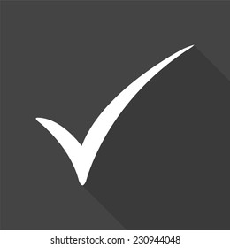 check mark icon - vector illustration with long shadow isolated on gray 