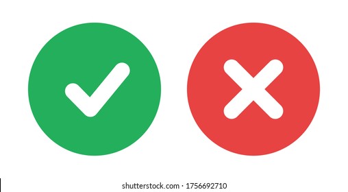 Check mark icon vector isolated. Green yes sign and red no symbol. Positive and negative element.