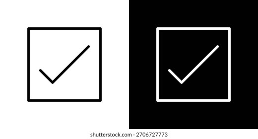 Häkchensymbol. Lineares Vektorsymbol einzeln auf Schwarz-Weiß