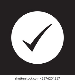 Check mark icon vector. Check mark logo design. Check mark vector icon illustration in circle isolated on black background