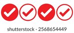 Check mark icon vector set. Tick box, checkbox symbol sign. Check box icon with right or yes check mark icons. Red, black and Green tick checkmarks. Yes or no symbol, approved. Design eps 10.