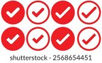 Check mark icon vector set. Tick box, checkbox symbol sign. Check box icon with right or yes check mark icons. Red, black and Green tick checkmarks. Yes or no symbol, approved. Design eps 10.