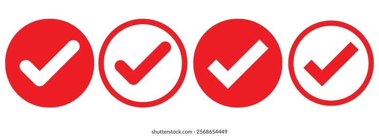 Check mark icon vector set. Tick box, checkbox symbol sign. Check box icon with right or yes check mark icons. Red, black and Green tick checkmarks. Yes or no symbol, approved. Design eps 10.