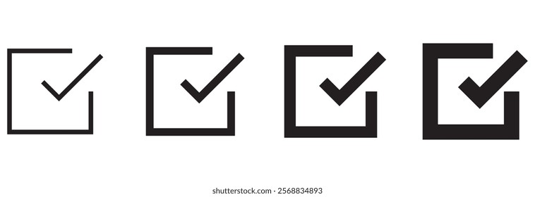 Check mark icon vector set. Tick box, checkbox symbol sign. Check box icon with right or yes check mark icons. Tick symbol in green color, vector illustration. eps 10