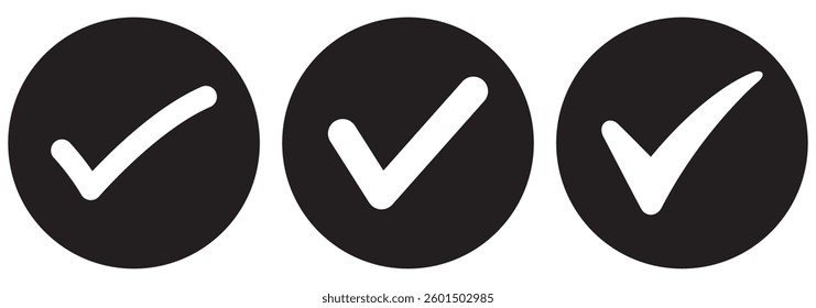 Check mark icon vector set. Check box icon with right or yes checkmark icons. Tick box, checkbox symbol sign vector illustration.