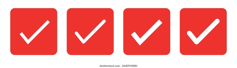 Check mark icon vector set. Tick box, checkbox symbol sign. Check box icon with right or yes check mark icons. Red, black and Green tick checkmarks. Yes or no symbol, approved.