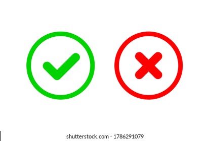 Check mark icon. Vector check mark. Wrong sign. Reject icon. Cancel icon. Sign of voting. Sign of choice. Checkbox. Checkmark OK. Symbols YES. Accept document. Close icon. Confirmation mark. Ui 