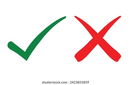 Icono de marca, vector. Símbolo de marca aprobado incorrecto y correcto. Símbolo correcto e incorrecto. Marca de verificación cruzada y signo derecho. Ilustración del vector