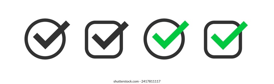 Check mark icon. Vote choice symbol. Ok sign. Approved tick in the box. Positive checklist. Vector illustration.