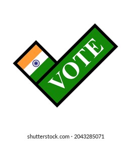 check mark icon. vote text and india flag. elections concept in india. vector illustration. logo, sticker, print, cover, etc