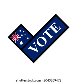 check mark icon. vote text and australia flag. elections concept in australia. vector illustration. logo, sticker, print, cover, etc