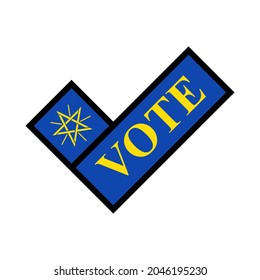 check mark icon with vote text. elections concept in ethiopia. vector illustration. logo, sticker, print, cover, etc