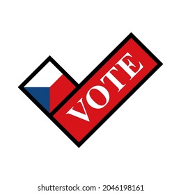 check mark icon with vote text. elections concept in czech republic. vector illustration. logo, sticker, print, cover, etc