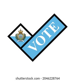 check mark icon with vote text. elections concept in san marino. vector illustration. logo, sticker, print, cover, etc