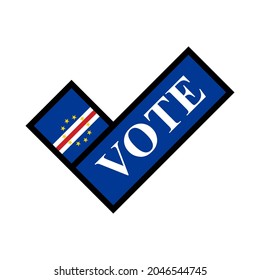 check mark icon with vote text. elections concept in cape verde. vector illustration. logo, sticker, print, cover, etc
