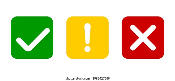 Check mark icon and X icon for app or website. Green and red OK and X squared icon. Vector icons for your design. Vector EPS 10