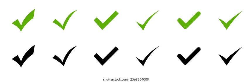 Check mark icons . Approved icon. Black and green check mark vector icons. Checkmark Illustration. Vector illustration. 