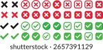 Check mark icons button set. yes or no checkmark sign. Check box icon with right and wrong buttons. green tick box and red cross symbol
