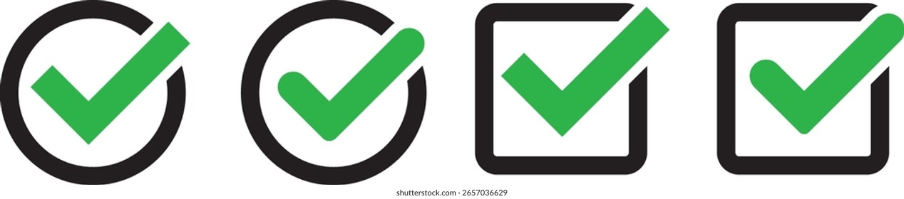Botão de ícones de marca de seleção definido. sinal de marca de seleção sim ou não. Ícone de caixa de seleção com botões corretos e errados. caixa de marcação preta e símbolo de cruz preta
